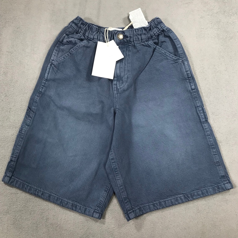 Zara Carpenter Shorts Kids Size 9-10 Blue New Garment Dye Utility Pockets Baggy